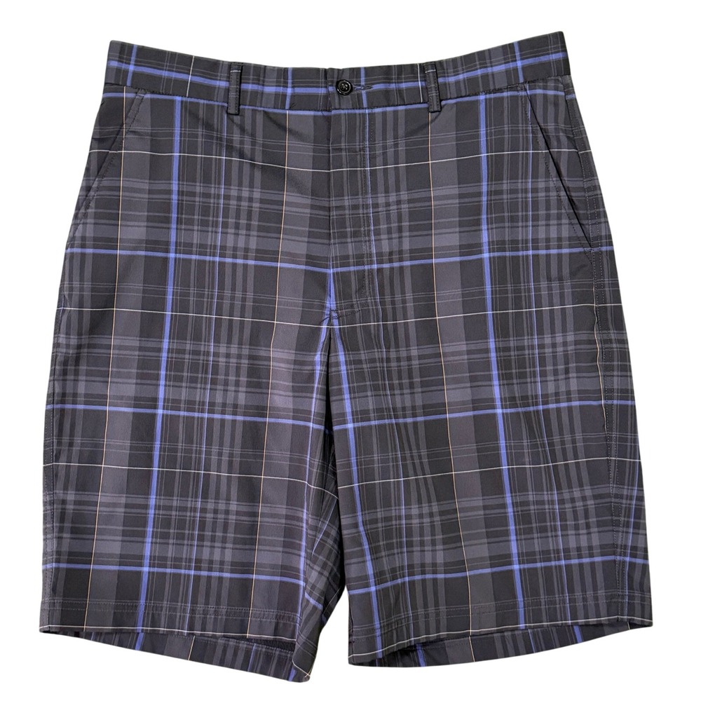 Kirkland Signature Mens Plaid Golf Shorts Blue Black Size 34 Stretch Performance